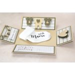 Bababejelentő zokni pezsgő színű dobozban