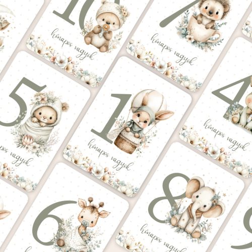 Erdei állatos baba mérföldkő kártyák