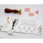 Horgászos kék rózsaszín kihúzható esküvői meghívó