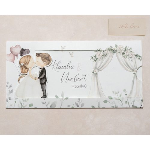 Úton Hozzád interaktív esküvői meghívó, mozgó menyasszony és vőlegény figurával