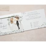 Egyedi kialakítású, kihúzható esküvői meghívó modern stílusban