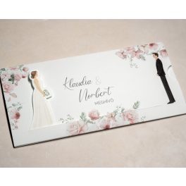 Rózsaszín kihúzható esküvői meghívó tokkal és belső lappal