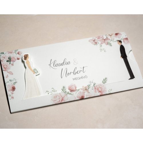 Rózsaszín kihúzható esküvői meghívó tokkal és belső lappal