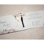 Pasztell rózsaszín tokos meghívó részlet, elegáns betűtípussal