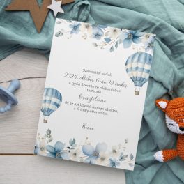   Keresztelő meghívó, szülinapi meghívó - kék léggömbös