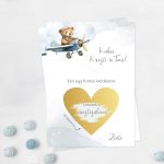 Kaparós keresztszülő felkérő lap - repülős kék macis