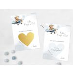 Kaparós keresztszülő felkérő lap - repülős kék macis