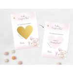 Kaparós keresztszülő felkérő lap - rózsaszín maci lufival