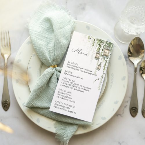 Erdei Fények esküvői menükártya