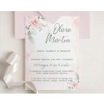 Rózsaszín virágos esküvői meghívó romantikus stílusban