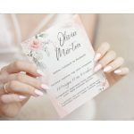 Rózsaszín virágos, romantikus stílusú esküvői meghívó