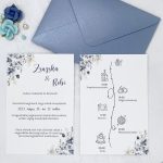 Kék virágos esküvői meghívó – elegáns virágos meghívó