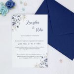 Kék virágos esküvői meghívó – elegáns virágos meghívó