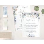 Kék tipográfia és texturált papír esküvői meghívón