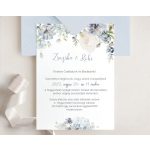 Modern kék esküvői meghívó szett választható borítékkal és masnival