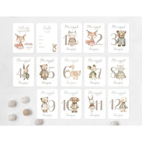 Állatos baba mérföldkő kártya