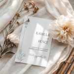 Minimalista tipográfia és finom elrendezés esküvői meghívón