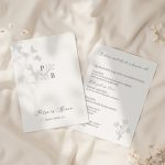 Minimalista esküvői meghívó virágos grafikával, Floral design.