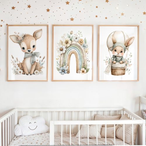 Erdei baba poszter szett babaszobában falra kihelyezve