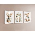 Erdei állatos baba poszter szett – nyuszi, őzike és szivárvány (3 db)