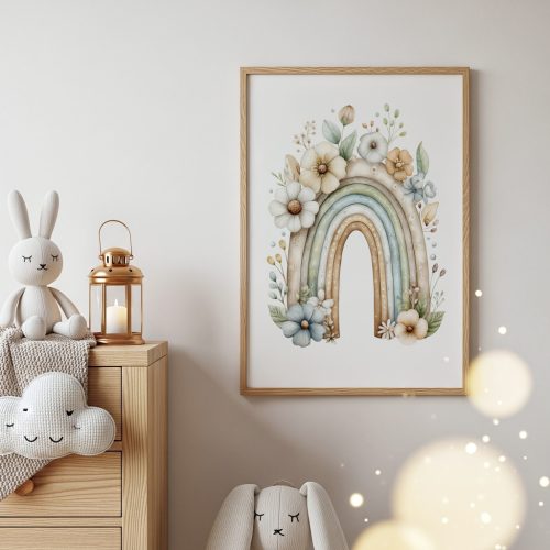 Szivárvány mintás baba poszter finom színekkel babaszobai dekorációnak