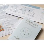 Aranyozott beszállókártya kék útlevél meghívóhoz, részletes programmal