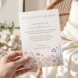 Vadvirágos esküvői meghívó színes mezei virágos grafikával